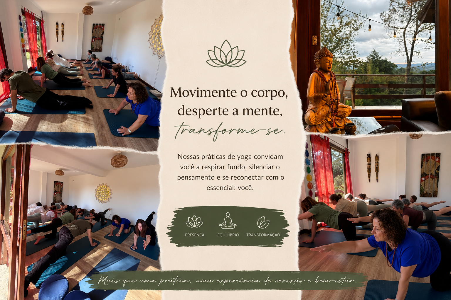 Grupo em prática de yoga durante o retiro Yoga nas Montanhas